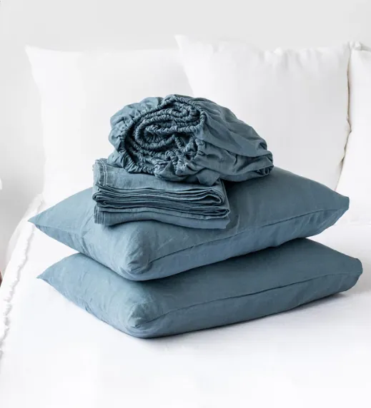 Gray Blue Linen Sheet Set
